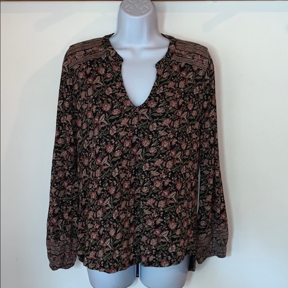 Lucky Brand Floral Blouse - Black and Pink